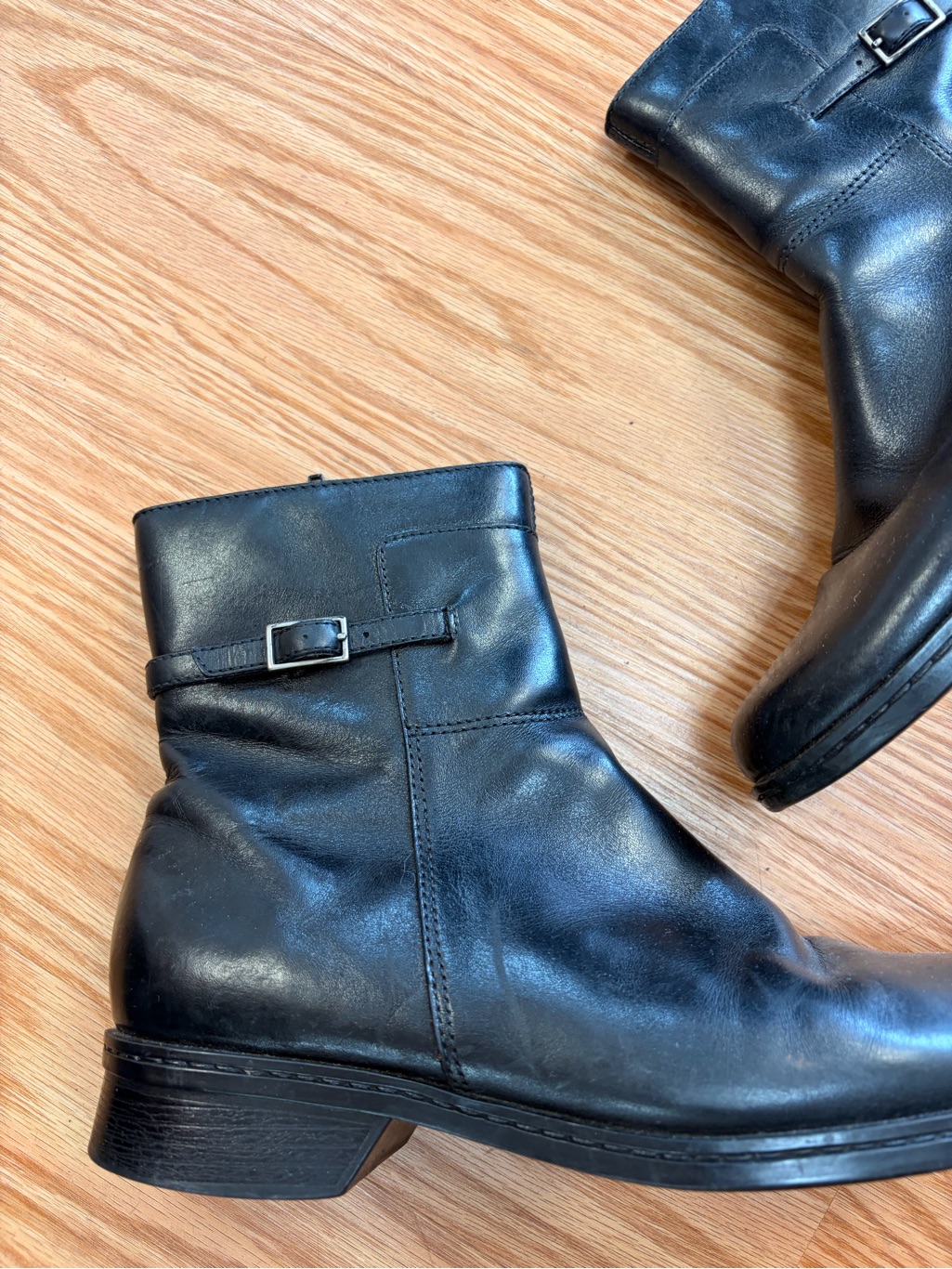 Black Leather Clarks Ankle Boots With Buckle Detail — image 2 of 5